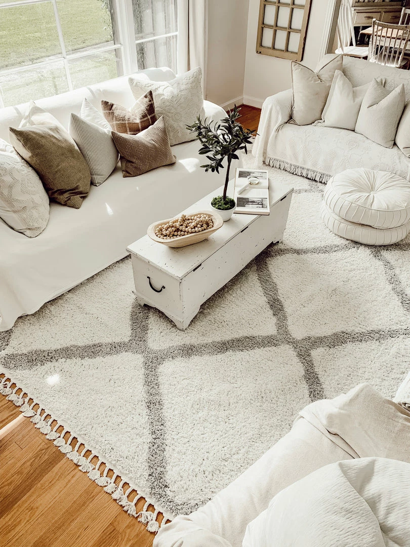 Well Woven Celosia Moroccan Trellis Shag White Rug