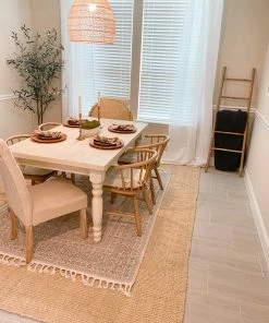 Well Woven Boucle Hand-Woven Jute Rug Farmhouse Solid Pattern Off-White Chunky-Textured Rug