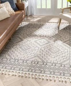 Well Woven Zafer Tribal Geometric Pattern Ivory Kilim-Style Rug