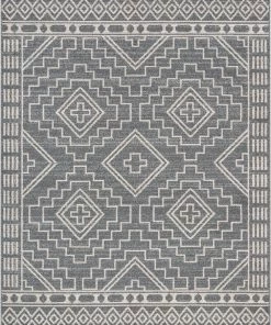 Well Woven Zafer Tribal Geometric Pattern Charcoal Kilim-Style Rug Global