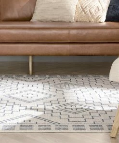 Well Woven Global Zafer Tribal Geometric Pattern Light Blue Ivory Kilim-Style Rug