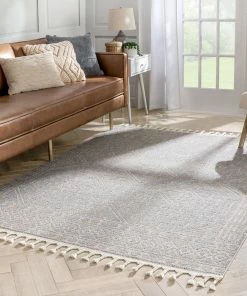 Well Woven Zafer Tribal Geometric Pattern Grey Kilim-Style Rug