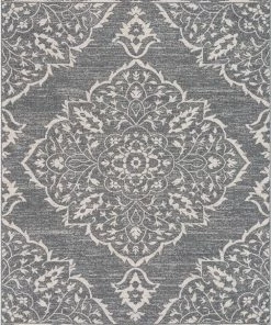 Well Woven Global Mara Medallion Botanical Pattern Grey Kilim-Style Rug