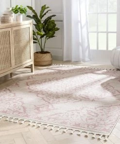 Well Woven Mara Medallion Botanical Pattern Blush Kilim-Style Rug Global 17 Well Woven Mara Medallion Botanical Pattern Blush Kilim-Style Rug Global