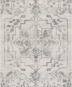 Well Woven Valentina Oriental Medallion Pattern Ivory Grey Kilim-Style Rug