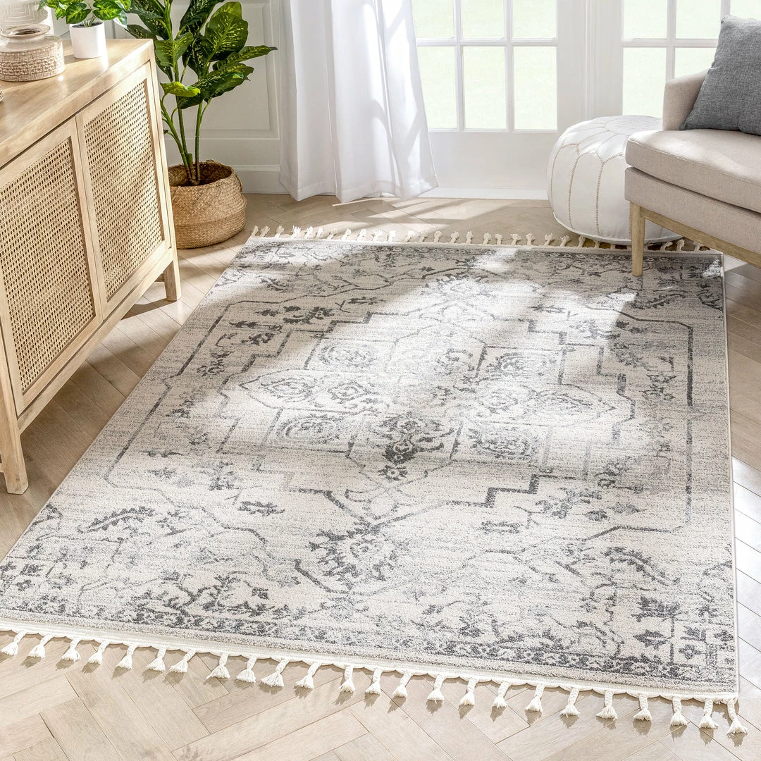Well Woven Valentina Oriental Medallion Pattern Ivory Grey Kilim-Style Rug 1 Well Woven Valentina Oriental Medallion Pattern Ivory Grey Kilim-Style Rug