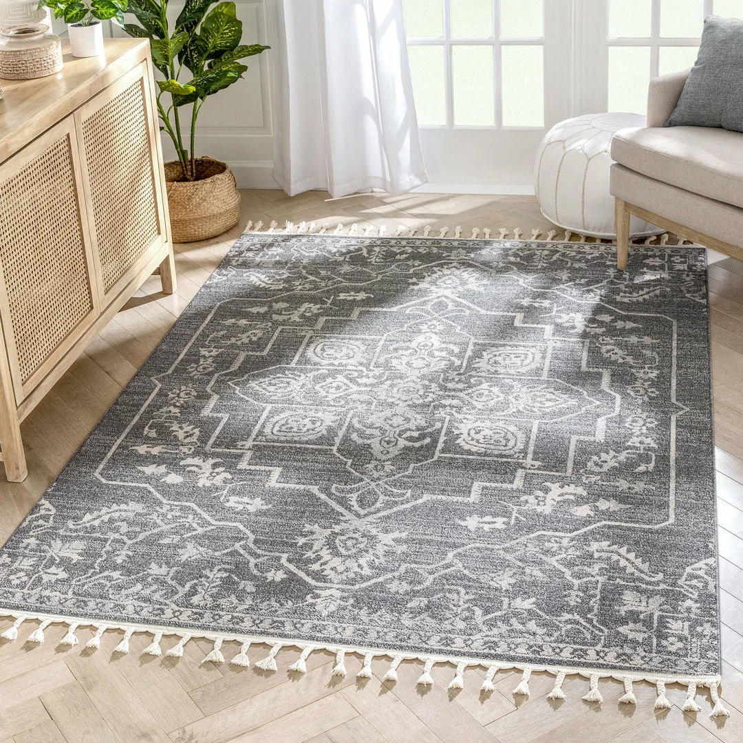 Well Woven Valentina Oriental Medallion Pattern Grey Kilim-Style Rug 1 Well Woven Valentina Oriental Medallion Pattern Grey Kilim-Style Rug