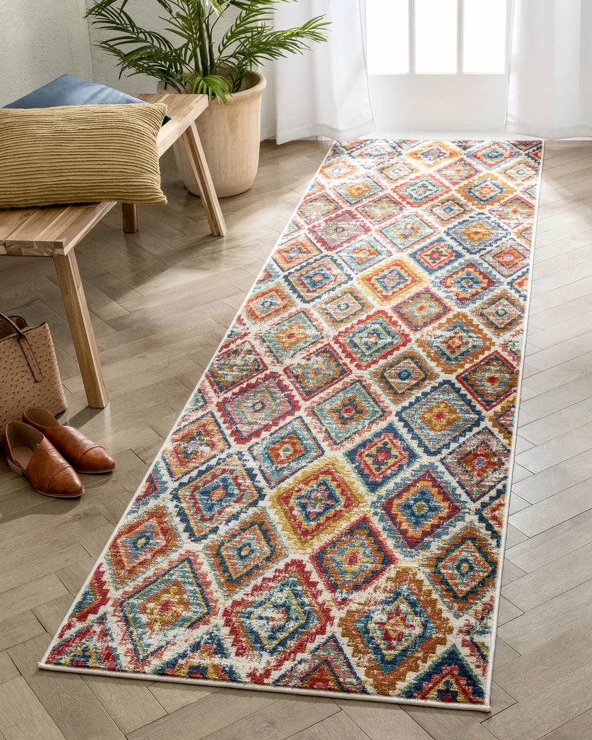 Well Woven Global Meridian Southwestern Diamond Pattern Blue Red Distressed Rug 13 Well Woven Global Meridian Southwestern Diamond Pattern Blue Red Distressed Rug