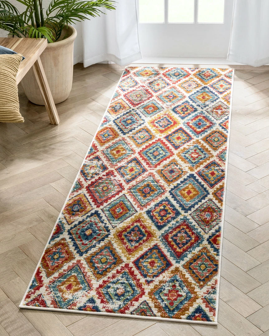 Well Woven Global Meridian Southwestern Diamond Pattern Blue Red Distressed Rug 11 Well Woven Global Meridian Southwestern Diamond Pattern Blue Red Distressed Rug