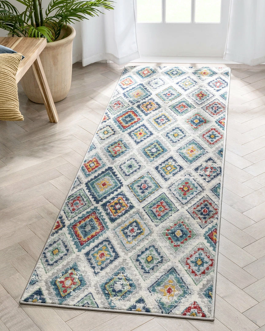 Well Woven Meridian Southwestern Diamond Pattern Grey Blue Distressed Rug Global 11 Well Woven Meridian Southwestern Diamond Pattern Grey Blue Distressed Rug Global