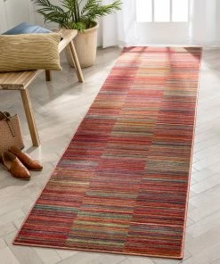 Well Woven Nampa Tribal Stripes Geometric Pattern Red Distressed Rug