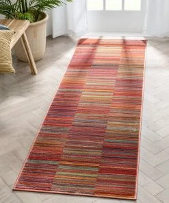 Well Woven Nampa Tribal Stripes Geometric Pattern Red Distressed Rug