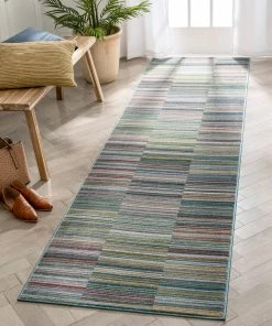 Well Woven Global Nampa Tribal Stripes Geometric Pattern Green Blue Distressed Rug