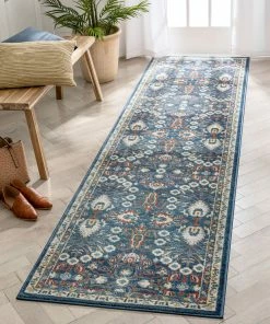 Well Woven Caldwell Floral Oriental Pattern Blue Distressed Rug