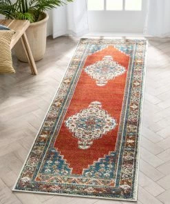 Well Woven Ucon Southwestern Medallion Pattern Blue Red Distressed Rug Global