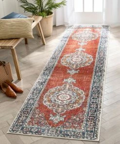 Well Woven Arco Oriental Medallion Pattern Red Blue Distressed Rug