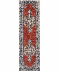 Well Woven Arco Oriental Medallion Pattern Red Blue Distressed Rug