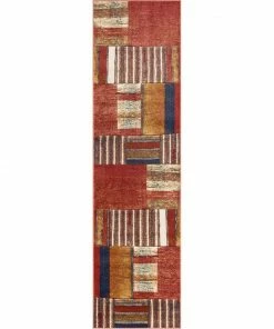 Well Woven Hauser Tribal Patchwork Red Ivory Distressed Rug
