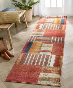 Well Woven Hauser Tribal Patchwork Red Ivory Distressed Rug