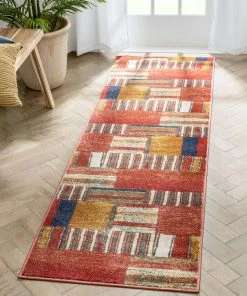 Well Woven Hauser Tribal Patchwork Red Ivory Distressed Rug