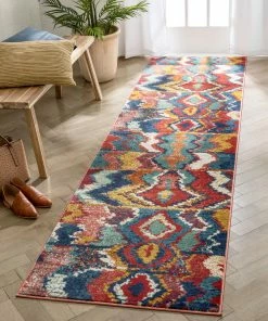 Well Woven Basalt Moroccan Geometric Waves Blue Red Distressed Rug Global 25 Well Woven Basalt Moroccan Geometric Waves Blue Red Distressed Rug Global